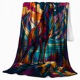 thumbnail image 2 of surreal Stag Nature Scene, Peaceful Mountain Lake Scene, Warm Flannel Blanket for Cabin and Lodge with Detailed Artwork, Outdoor Lovers Thanksgiving Gift, Artistic Home Decor, 2 of 9
