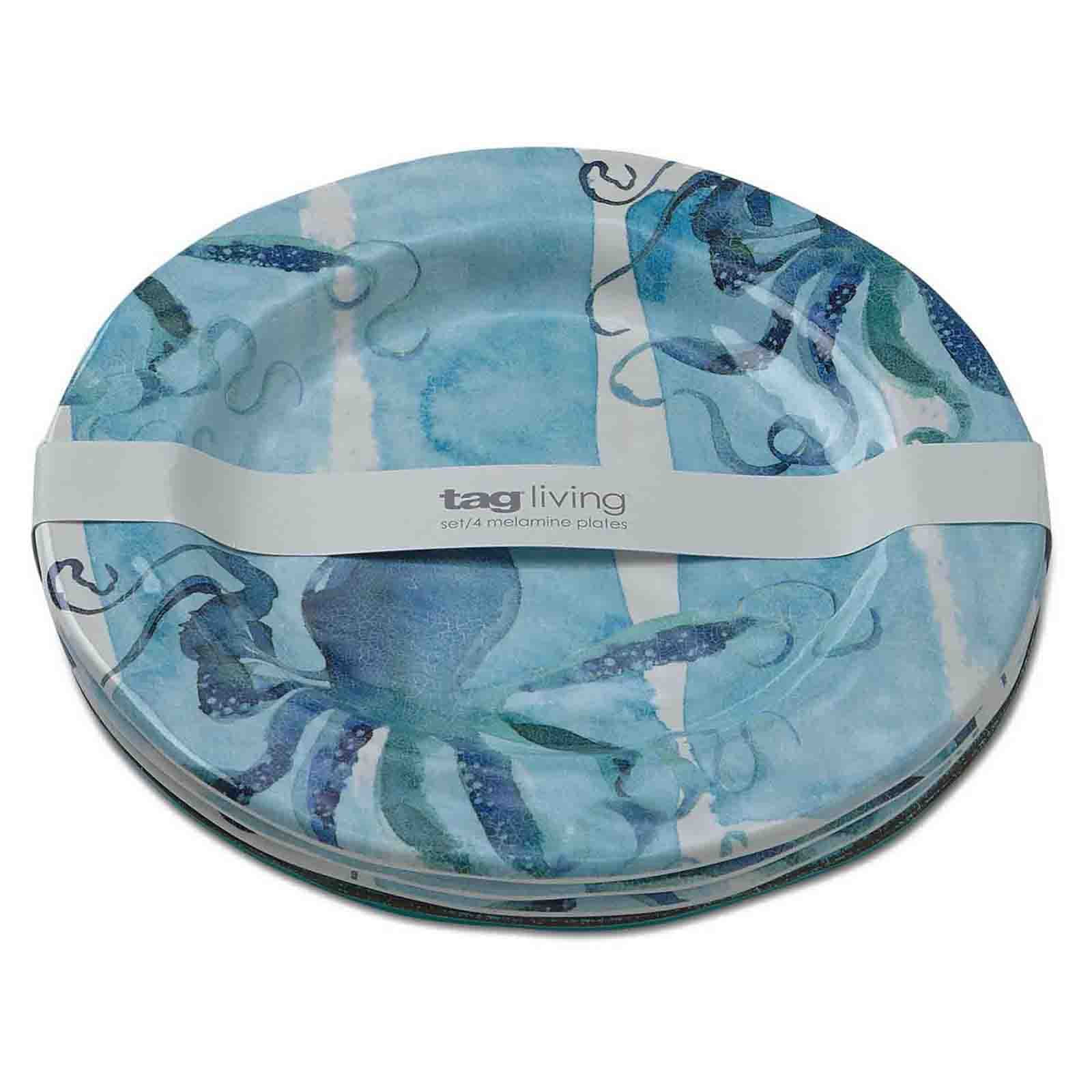 Tag Octopus Melamine Dinner Plates Set of 4