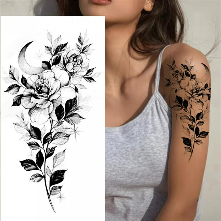 QISIWOLE 3D Flowers Temporary Tattoos for Women, Fake Tattoos Body Art Arm  Sketch Tattoo Stickers for Women and Girls" Deals - Walmart.com