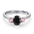 thumbnail image 3 of Gem Stone King 925 Sterling Silver Black Sapphire and Pink Lab Grown Diamond Engagement Ring for Women | 1.46 Cttw | Oval 7X5MM | Gemstone September Birthstone | Size 7, 3 of 6