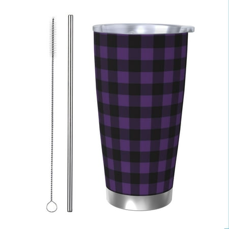 

Cauagu Purple Black Plaid Pattern 20oz Tumbler Stainless Steel Vacuum Insulated Tumbler with Lid Insulated Coffee Mug Thermal Cup with Splash Proof Sliding Lid-Straw Two-piece Set