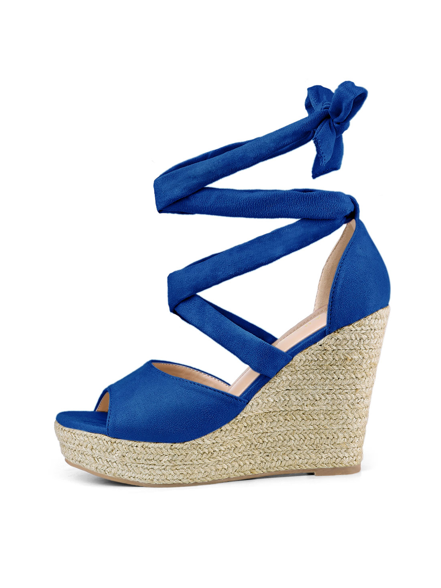 DARING DIVA Women's Lace Up Espadrilles Platform Wedges Sandals Deep Blue 6