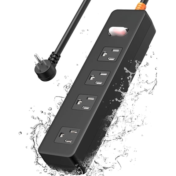 Outdoor Power Strip Weatherproof IPX6, 6FT Extension Cord with 4 Outlets