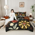 thumbnail image 4 of Homewish Rustic Flower Floral Bedding Comforter Set,Ancient Boho Style Twin Comforter Sets,Black Red Orange Bedding Set For Adult,Breathable Home Decor Reversible,2-Piece, 4 of 8