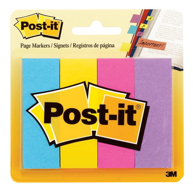 Post-it Page Markers, 1 x 3 Inches, Ultra Colors, Pad of 50 Sheets, Pack of 4