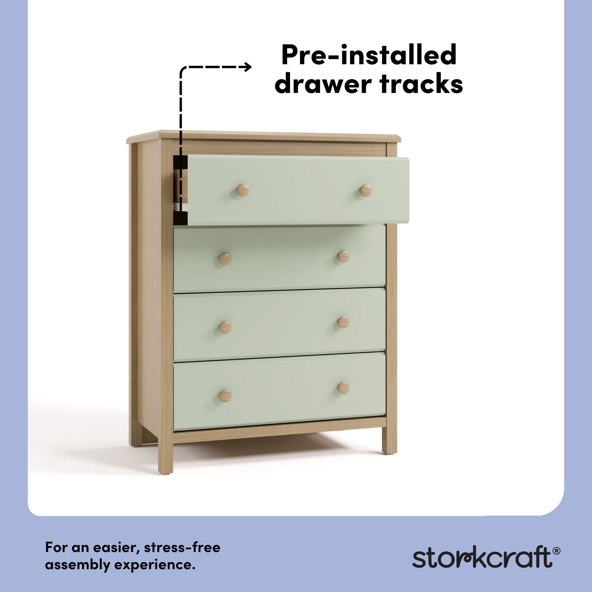 Storkcraft Alpine 4 Drawer Nursery Dresser, Driftwood with Sage