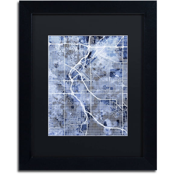 Trademark Fine Art "Denver Colorado Street Map B&W" Canvas Art by Michael Tompsett, Black Matte, Black Frame