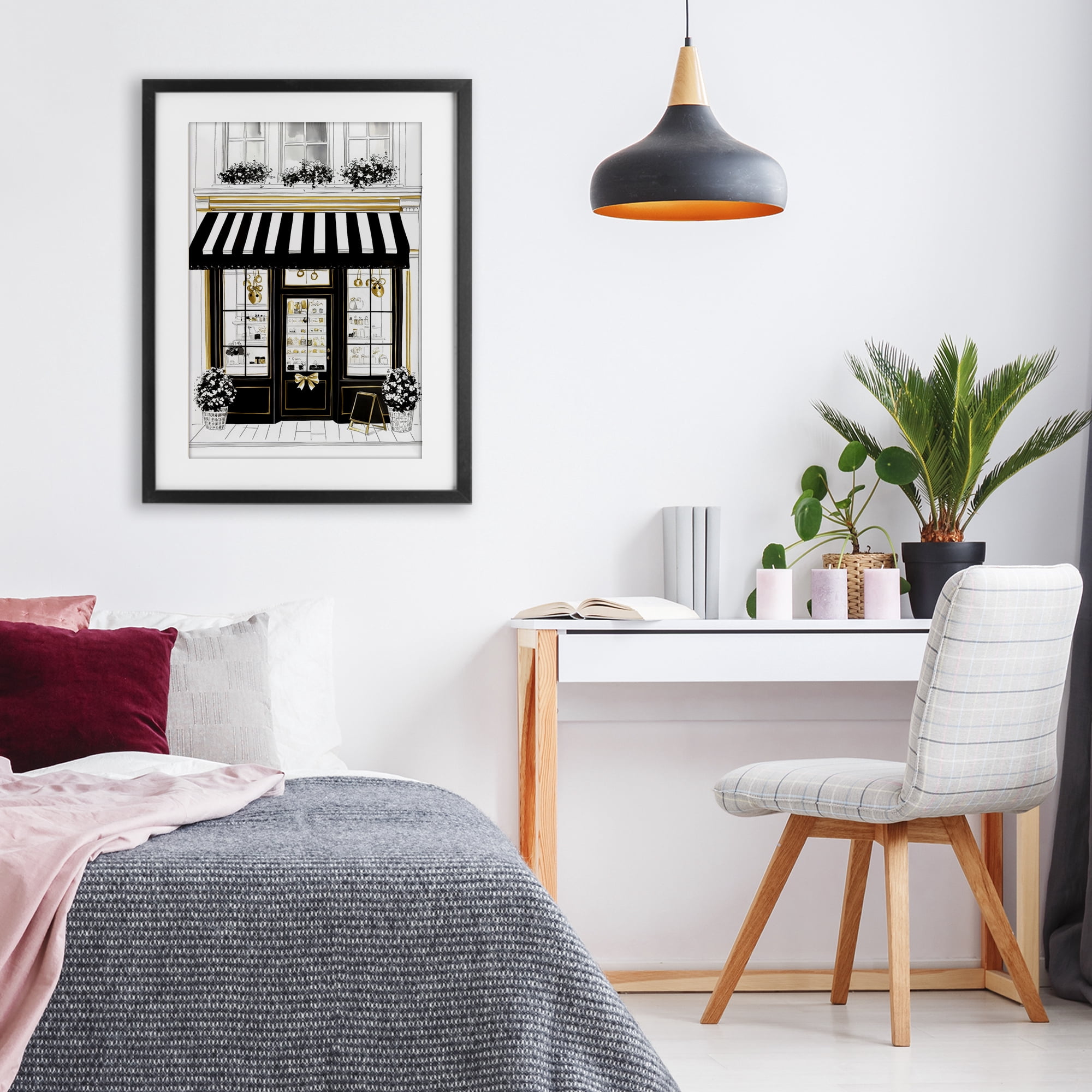 Stupell Industries Paris Storefront Window Display Black Framed Print Under Glass, design by Petal Prints Design