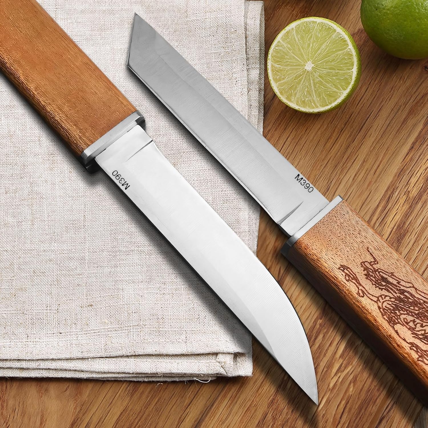 Plys Tanto Camping Knife Double Balde Outdoor Knives, Wood Handle, Hunting Essentials Gear, for Fruits Paring, Easy Storage