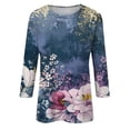 thumbnail image 4 of Women's 3/4 Sleeve Tshirts Dressy Casual Round Neck Blouse Tops Spring Summer Trendy Floral Print Loose Tunic Tops Navy 3XL, 4 of 5