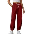 thumbnail image 4 of SYMOID Womens Wine 100% Polyester Loose Fit Pants with Elastic Waist Drawstring, Side Pockets & Cuffed Ankles - - Casual Lounge Gym Streetwear,Size S, 4 of 5