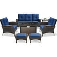 thumbnail image 6 of POCASSY Patio Furniture Set with Fire Pit Table, 7 Pieces Wicker Patio Furniture Outdoor Conversation Set with 43 Inch Width Propane Fire Pit Table, Brown Wicker/Blue Cushion, 6 of 18