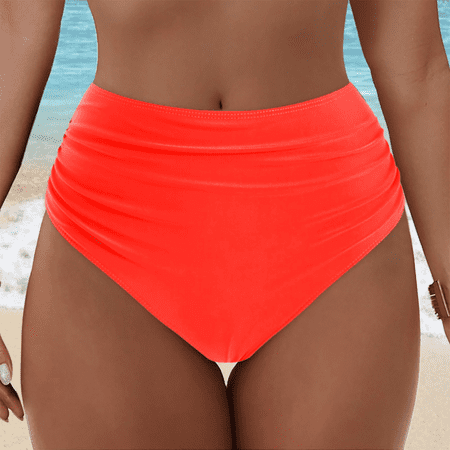 Fulorrnie Swimwear Bottoms for Women Plus Size Bikini High Waisted Stretchy Bathing Suit Stretchable Ruched Swimsuit  Watermelon Red  L