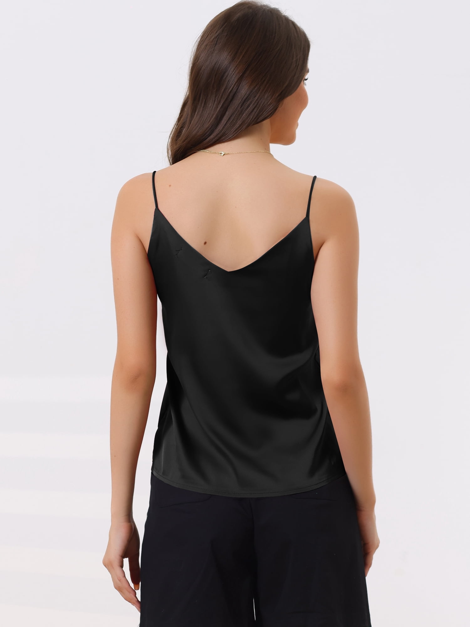 DARING DIVA Satin Cami Silky Strap Top Lounge Pajama Camisole L Black