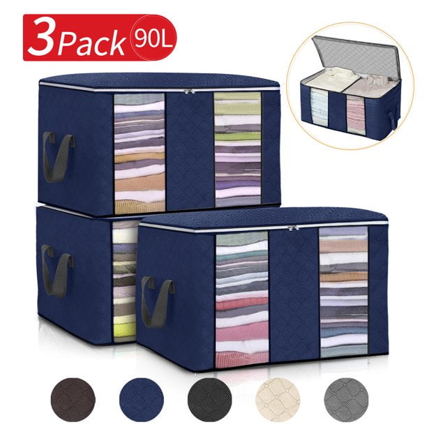 3 Pack Closet Organizers and Storage Bags for Clothes, Large Capacity