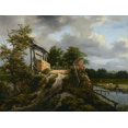 thumbnail image 2 of Van Ruisdael, Jacob 32x25 White Modern Wood Framed Museum Art Print Titled - Bridge with a Sluice, 2 of 4
