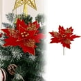 thumbnail image 2 of 13.3" Large Heads Christmas Glitter Flowers Christmas Tree Ornaments Artificial Flowers with Picks Stems for Xmas Tree Party DIY Holiday Decorations, 2 of 4