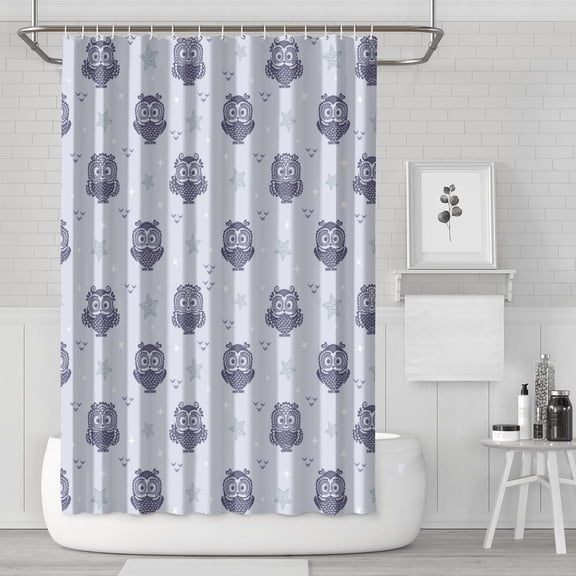 Hotel Style Owl Shower Curtain - Snowy Owl & Night Pattern, Quick Dry, Fade-Resistant Polyester, 12 Hooks Included, Universal Fit 72x72 Inch