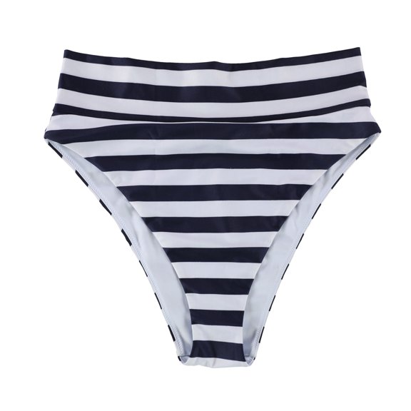 American Eagle Womens Stripes High Cut Cheeky Bikini Swim Bottom, Blue, Large