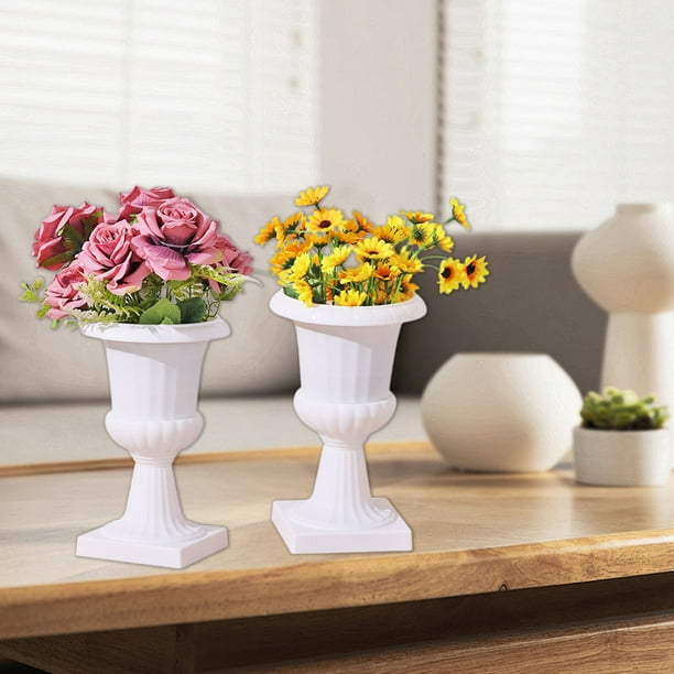 Set de macetas de plástico de plástico al estilo romano europeo | Paquete de 2 macetas decorativas | Vasija blanca, brillante, ligera, desmontable y duradera de 25x15,5 cm | Decoración de jardinería