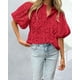 thumbnail image 3 of Blusa PRETTYGARDEN de Encaje Bordado con Cuello en V Roja XXL, 3 of 9
