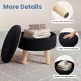 thumbnail image 3 of Gianna Round Ottoman with Storage, Boucle Footstool with Hidden Storage, Padded Seat, Teddy Velvet Footstool with Wood Legs for Living Room, Bedroom, Black, 3 of 6