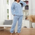 thumbnail image 2 of Outfits for Women Thickened Cozy Solid Lapel Long Sleeve Top And Cuffed Trousers 2 Piece Loungewear Women's Clothing Sets L, 2 of 8