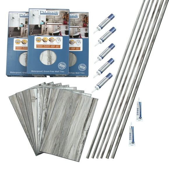 Palisade Trousse d'Entour de Douche et de Baignoire en Carreaux 25,6 Po x 14,8 Po, Granite à Persiennes