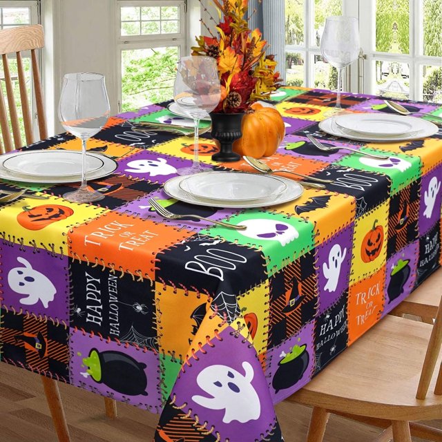 Halloween Tablecloth, Halloween Table Cloth Waterproof, Halloween Kitchen Table Decor for Dining Holiday Party 60x102 Inch Rectangle