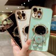 thumbnail image 6 of Compatible for iPhone 14 Pro Max 6.7 Inch 6D Plating Astronaut Hidden Stand Case, Cute Stand and Love-Heart Pattern Phone Case for Women Girls Men Soft TPU Shockproof Back Cover - Green, 6 of 11