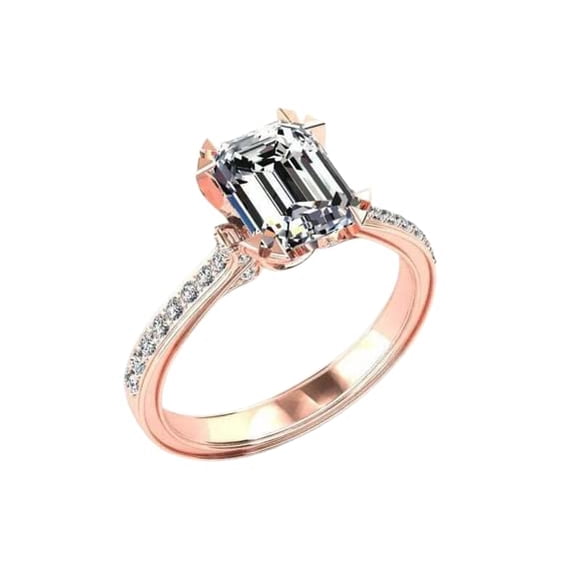 HeartsAndYou 2ct Emerald Cut Moissanite Engagement Ring for Women Solitaire with Accent 18k Rose Gold over Silver