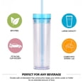 thumbnail image 3 of 450ml transparent double-layer straw cup with colored lid, double-layer water cup with strawTransparent sky blue, 3 of 4