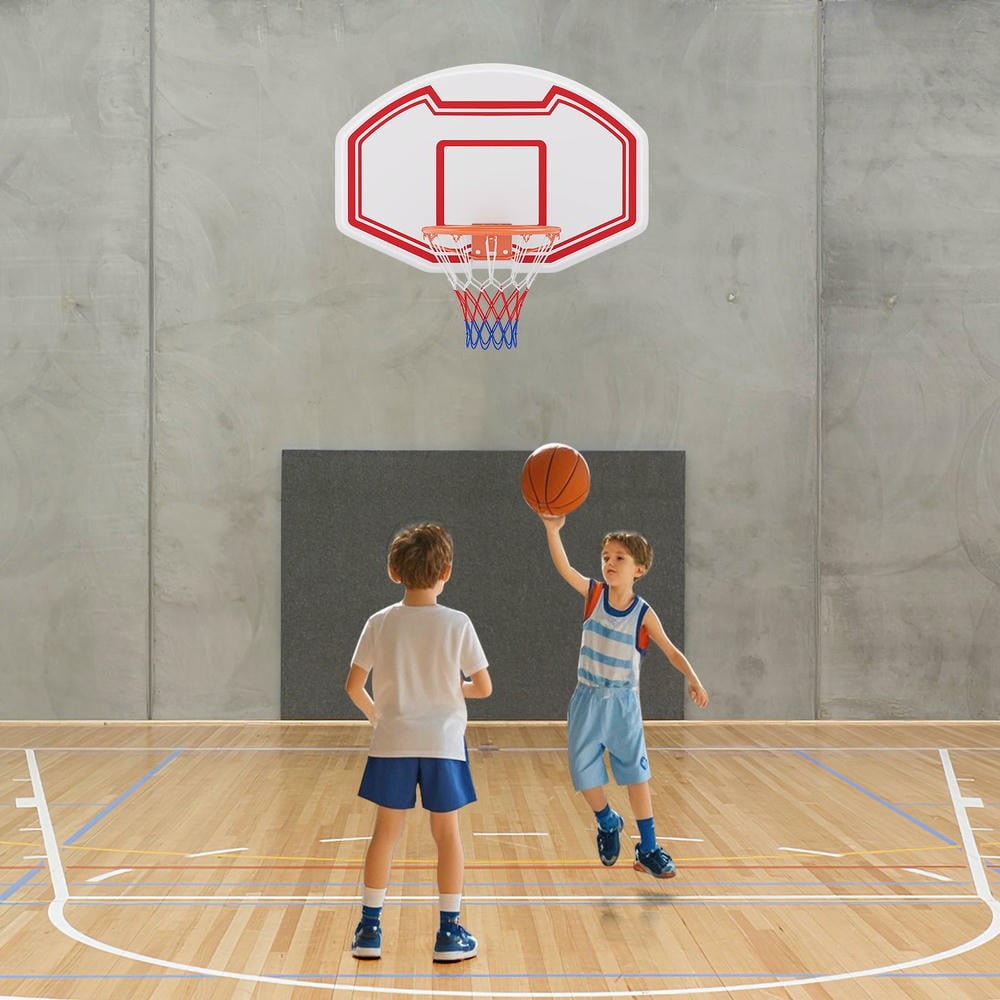 Barara King Basketball Goals Systems Stand with Shatter-proof Backboard, Large Wall Mounted Basketball Hoop Stand for Indoor, Red