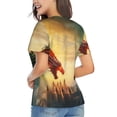 thumbnail image 3 of Fuzoiu Castle Red Green Sky Dragon Print Women's Classic V-Neck T-Shirt, Short Sleeve V Neck Tees for Casual Everyday Wear,Casual Fit Tee,Summer Fashion Tops-X-Large, 3 of 5