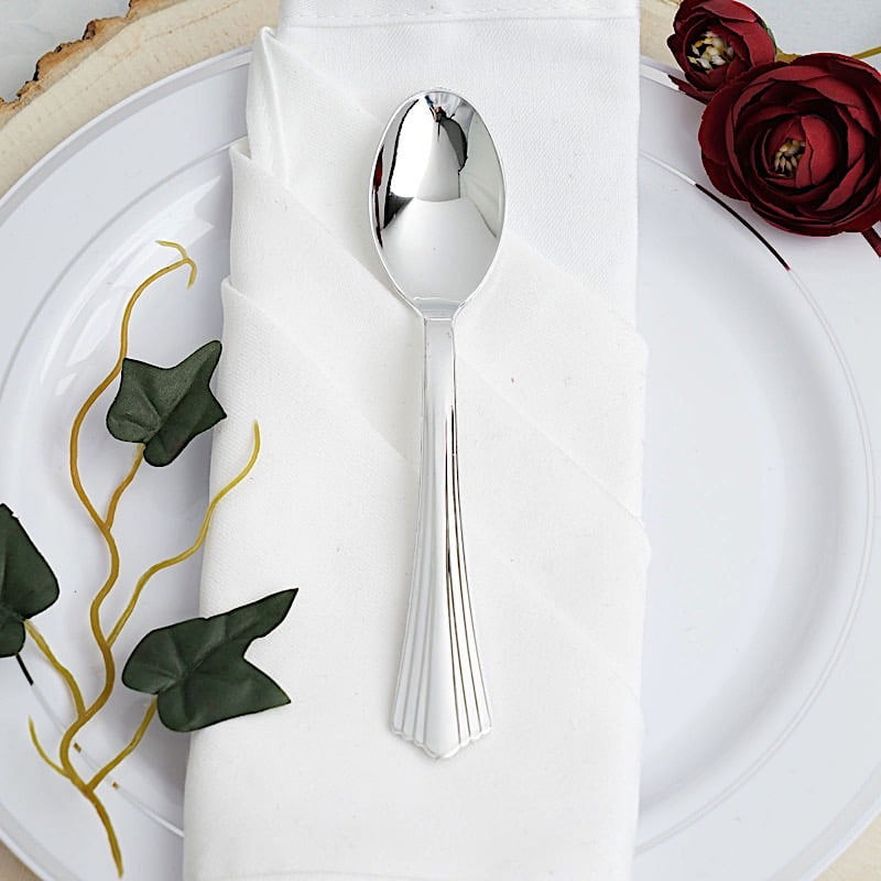 BalsaCircle 25 Pieces 7' Silver Disposable Plastic Party Spoons Silverware