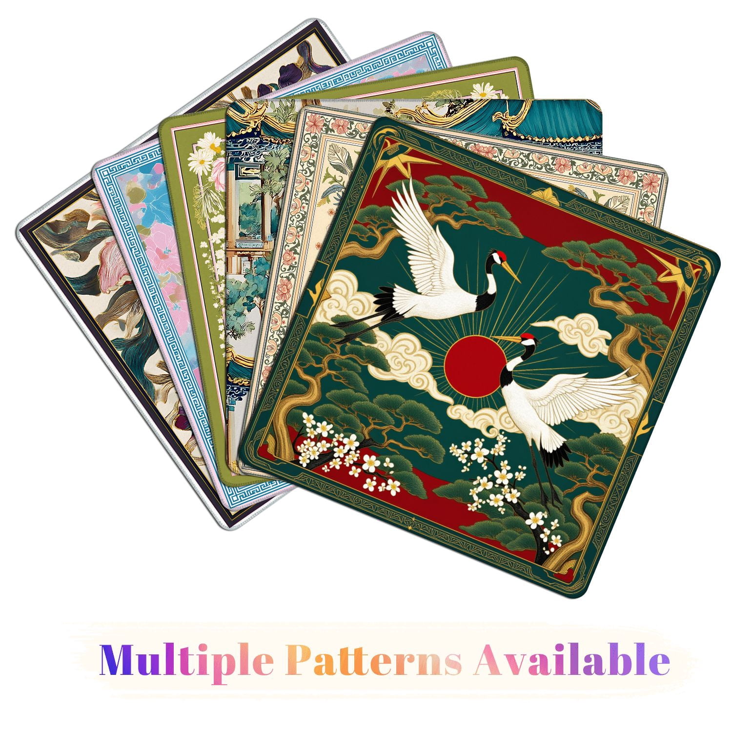 Mahjong Mat 31.5" x 31.5" Elegant Pair Cranes Red Sun Pine Trees Blossoms Traditional Asian Non-Slip Noise Reduction American Mahjong Tiles Table Cover for Dominoes Poker Card Board Games Gift