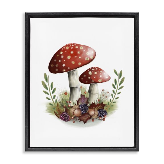 Stupell Industries Farmhouse Red Mushrooms & Acorns Black Floating Frame Canvas Art, 17 x 21, by Studio Q