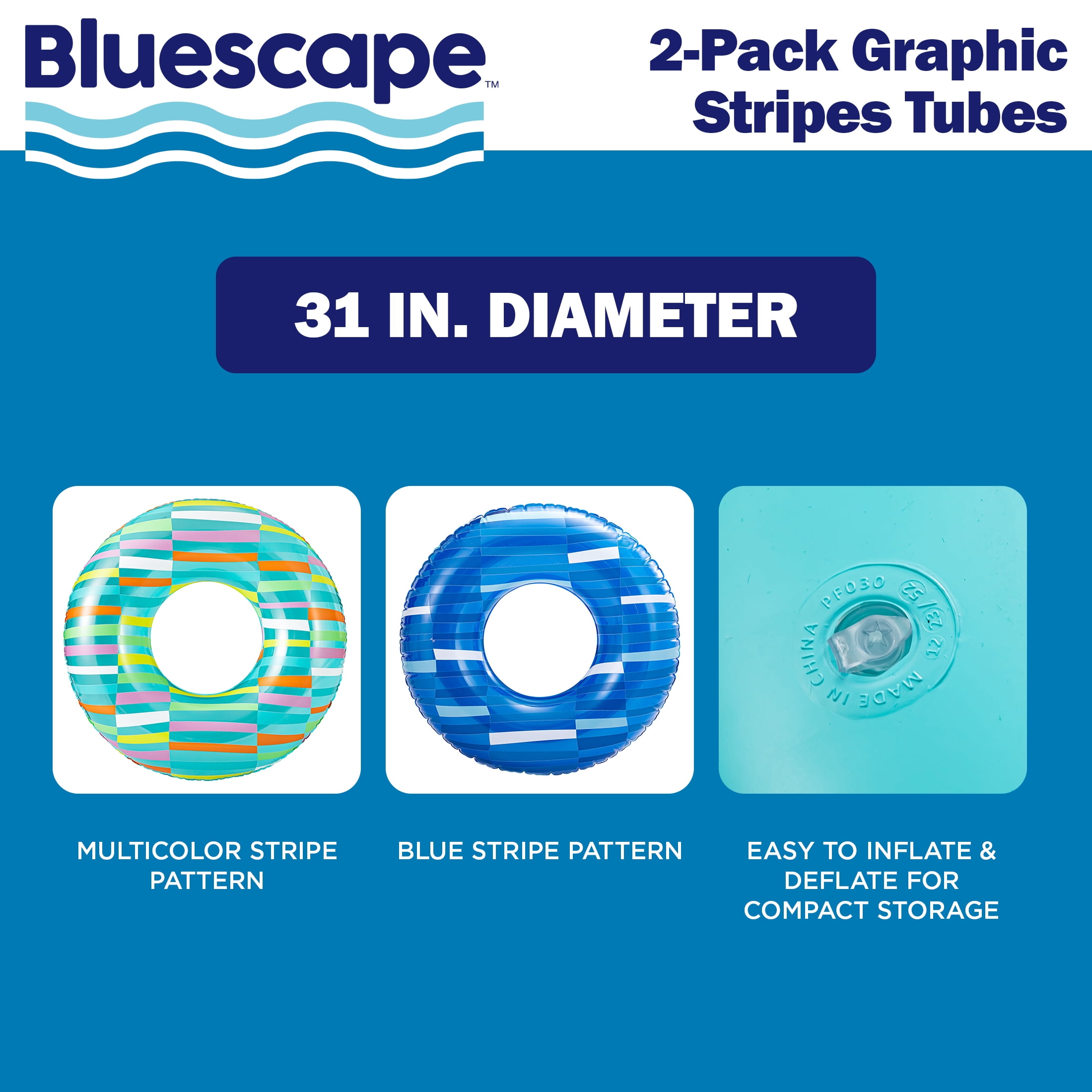 Bluescape Inflatable Swim Tube Pool Float, Green & Blue color, 2-Pack, for Kids & Adults, Age 9 & up, Unisex