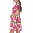 thumbnail image 2 of Honeii Rose Flowers Print Women’s Short Sleeve Dress, Comfortable Casual Dress, Soft Polyester Spandex Blend, Stylish Everyday Wear for Summer, Perfect for Travel and Vacation, 2 of 6