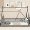 thumbnail image 2 of Miniyam Twin Floor Bed for Kids with House Frame, Guardrails and Lockable Door, Gray, 2 of 7