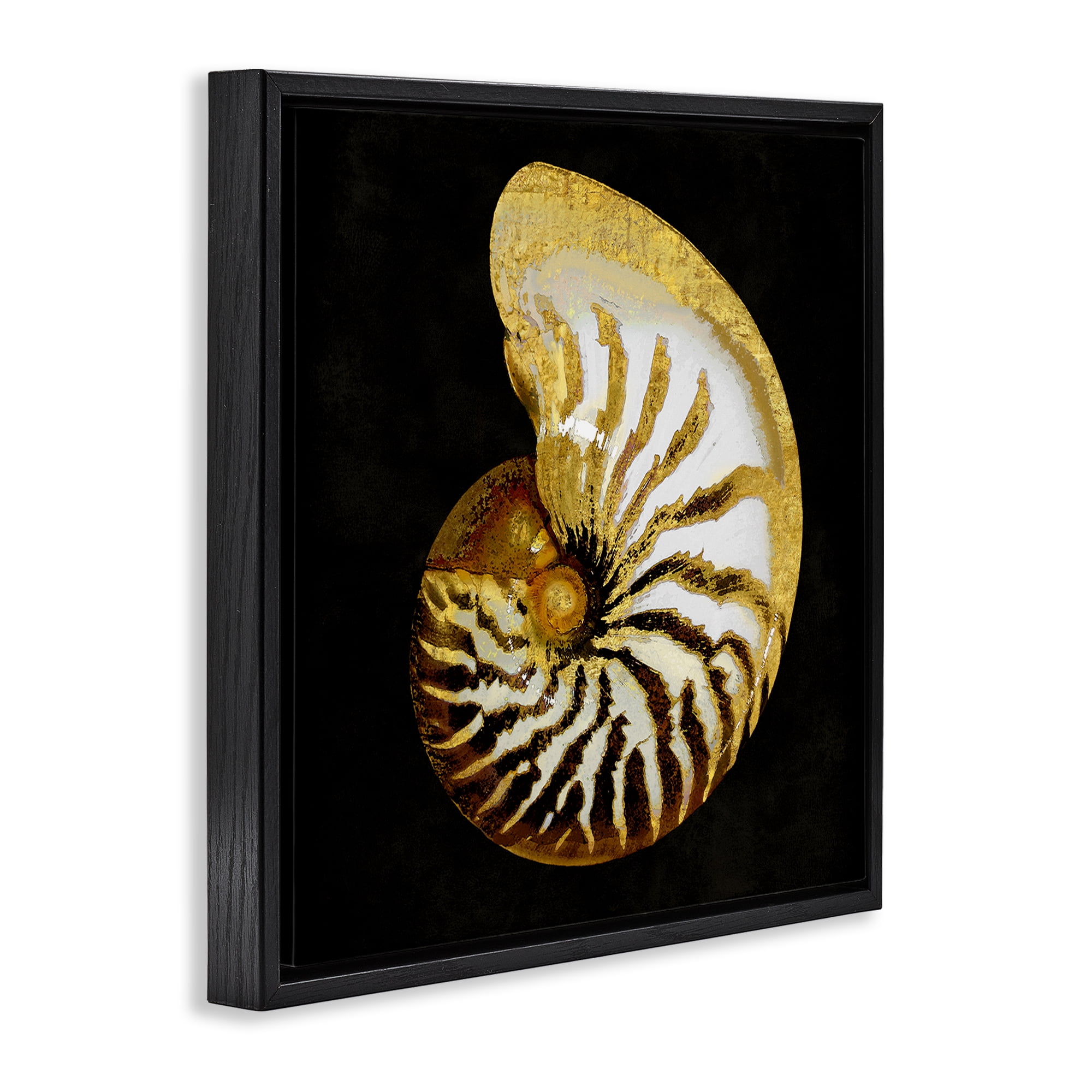 Stupell Industries Spiral Patterned Shell Nautical & Beach Painting Black Floater Framed Canvas Art Print Wall Art, 18 x 18