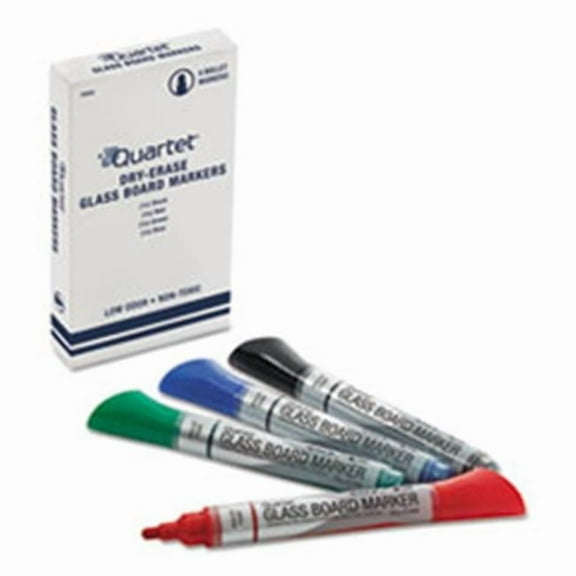 Quartet Manufacturing Premium Glass Board Dry Erase Marker Bullet Tip, Assorted - Pack of 4
