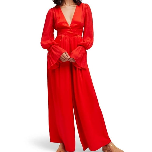 Free People Womens Not Your Baby Mixed-Media Jumpsuit, Orange, 0