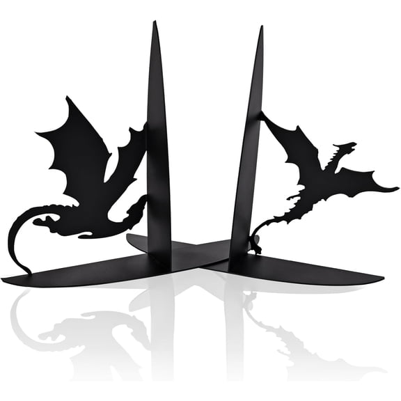 Metal Dragon Bookends Stoppers Holder Stand for Desk Shelf Cool Dragon Book Ends Decorative, Fantasy Dragon Bookends for Bookshelf Decor