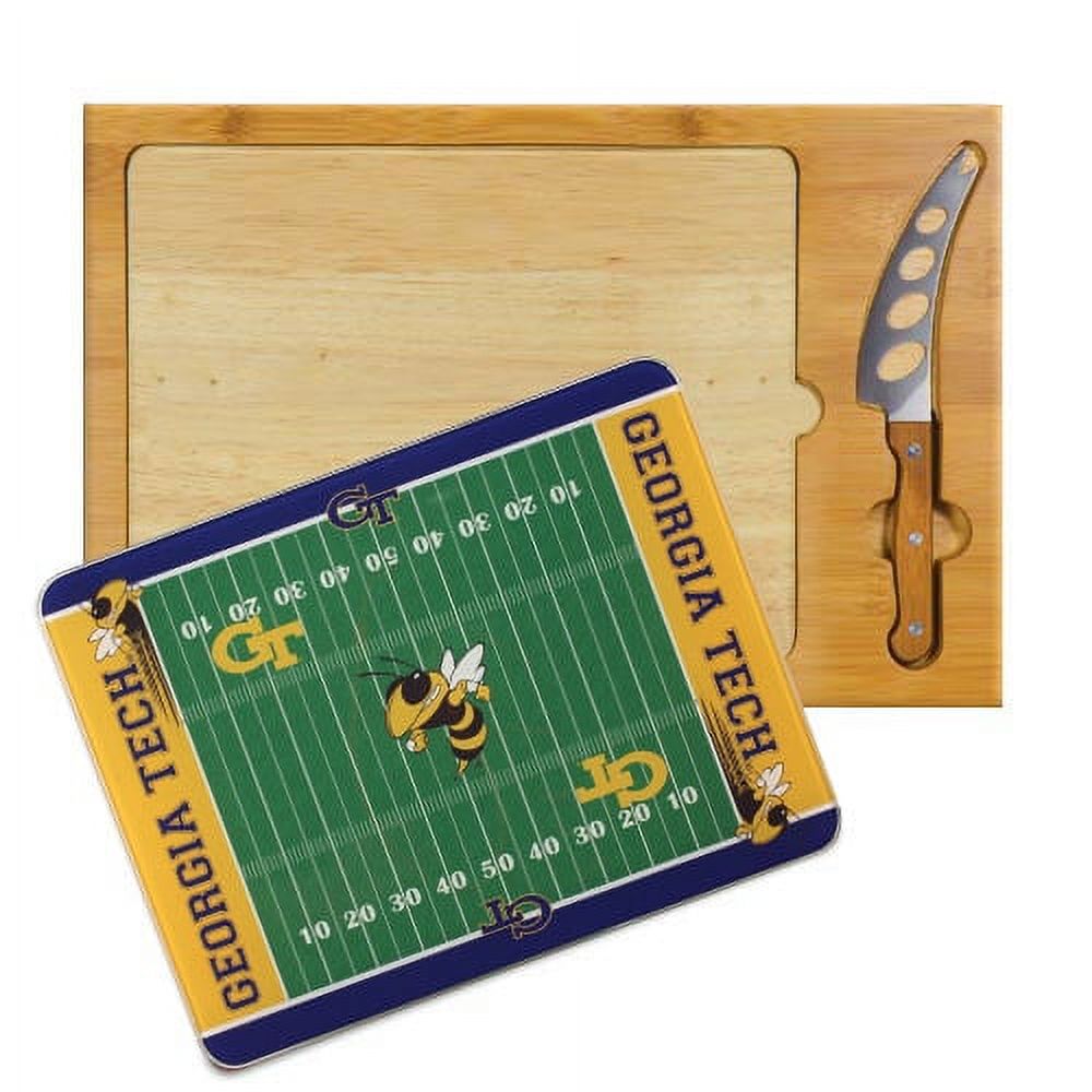 Picnic Time 910-00-505-194-0 Georgia Tech Yellow Jackets Digital Print Icon-Football Cutting Board Tray with 3 Piece Knife Set&#44; Natural - image 2 of 2