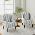 thumbnail image 5 of UIXE High Back Accent Chairs Set of 2, Upholstered Armchair in Fabric with Solid Wood Legs, Retro Arm Chair Comfy Single Sofa Reading Seat for Living Room, Stripe Navy, 5 of 6