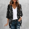 thumbnail image 2 of SYMOID Lightweight Open Front Cardigan for Women - Black Striped Beach Cover Up, Long Sleeve Loose Fit Kimono,Size XL, 2 of 5
