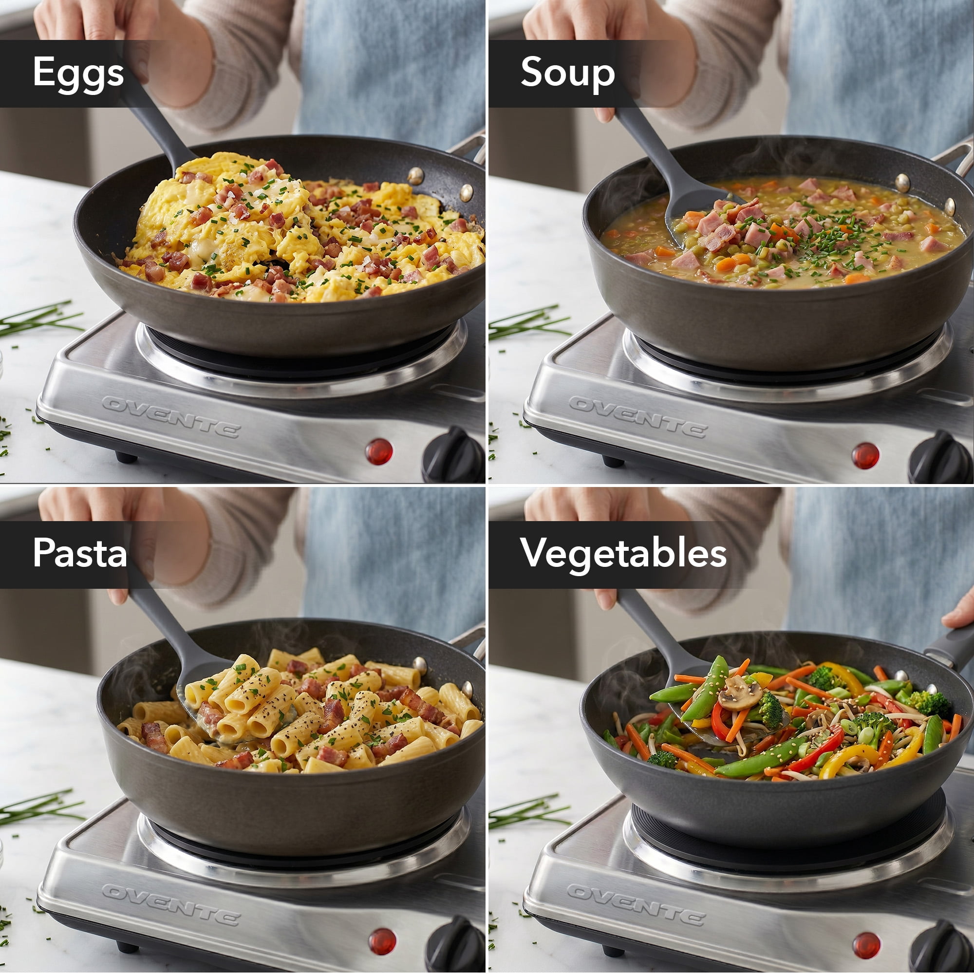 OVENTE Electric Countertop Double Burner, 1700W Cooktop with 7.25" and 6.10" Cast Iron Hot Plates, Temperature Control, Portable Cooking Stove and Easy to Clean Stainless Steel Base, Silver BGS102S