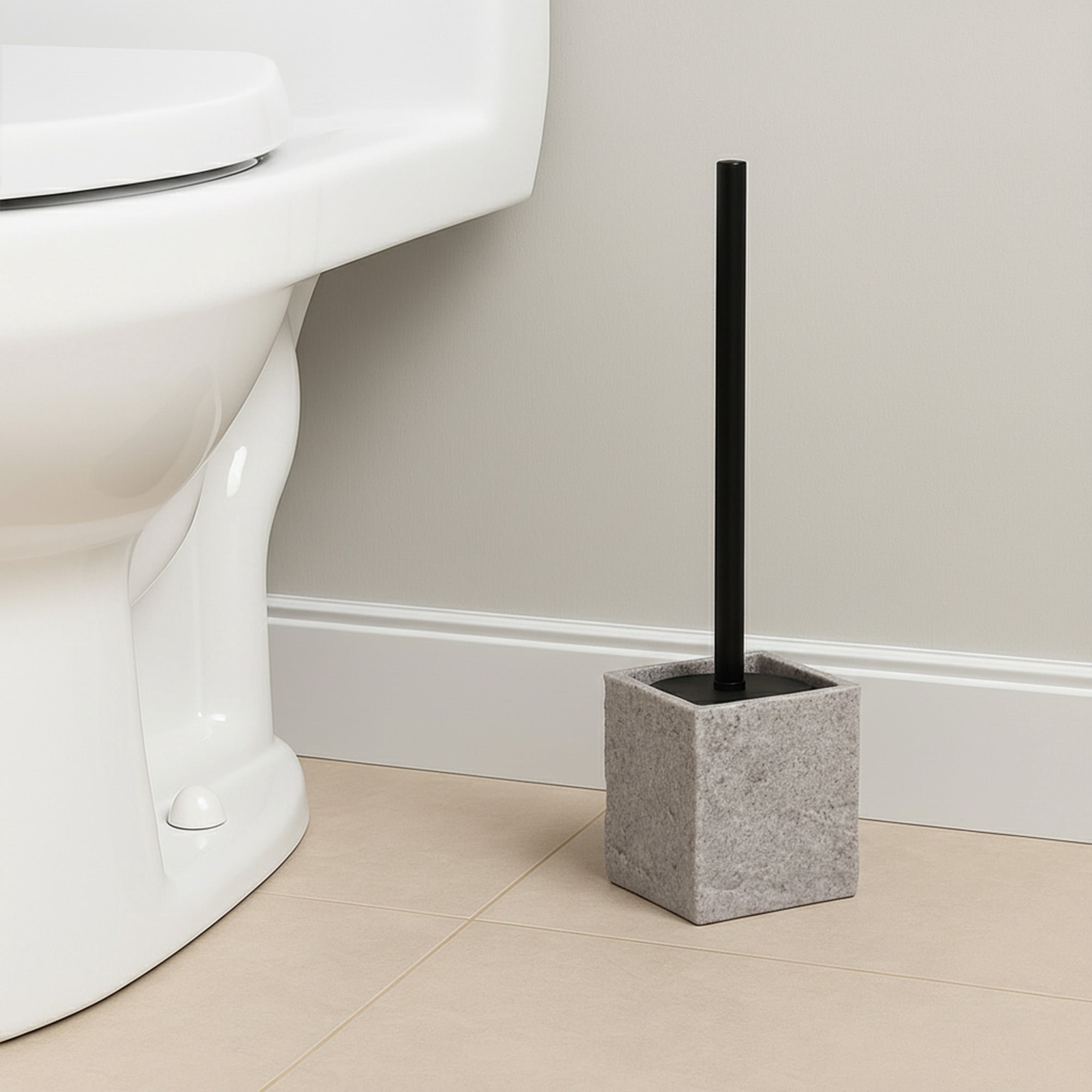 Gray Stone Effect Square Toilet Brush and Holder Set