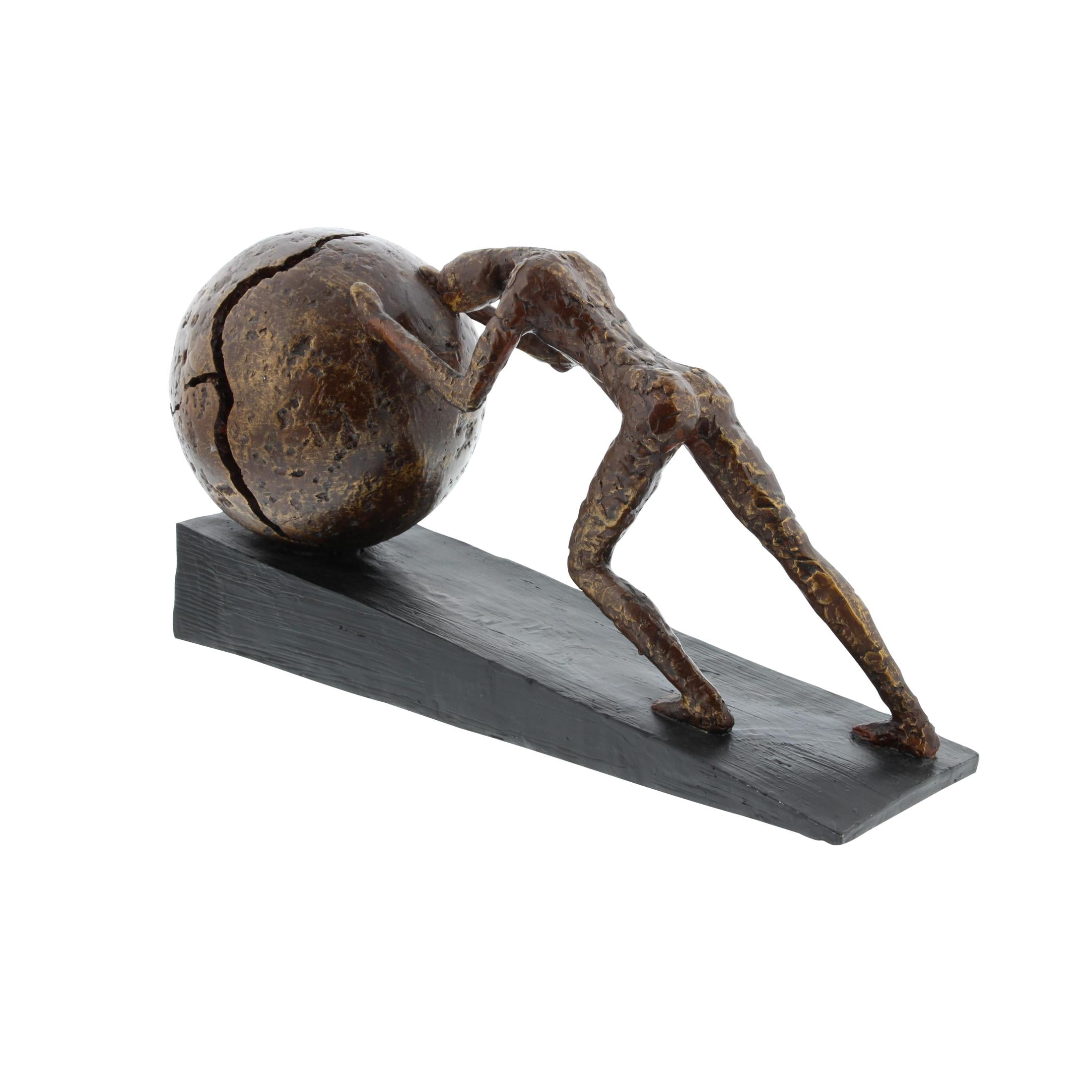 5" x 8" Brown Polystone People Sculpture with Ball, by DecMode
